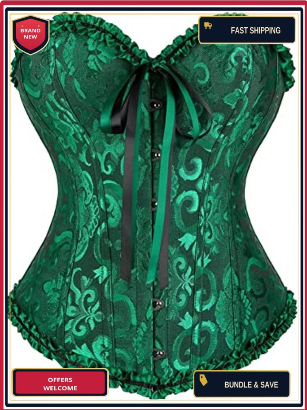Women's Corset Top Bustier Lingerie Zipper Front Floral Burlesque Vintage Waist